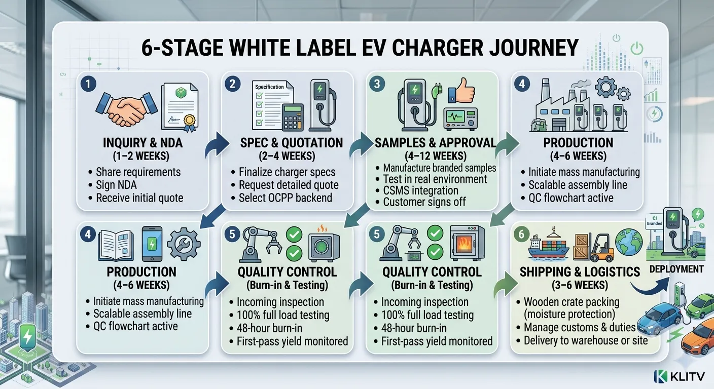 6-stage white label EV charger journey from inquiry to deployment