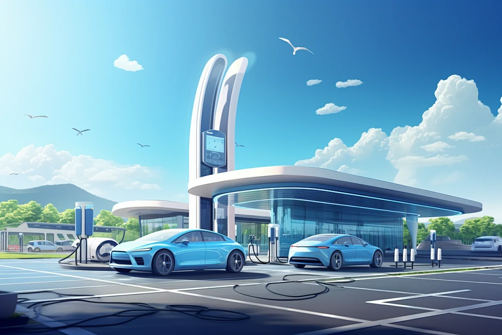 Commercial EV charger installation at a parking facility — AC Level 2 and DC fast chargers for business and public use