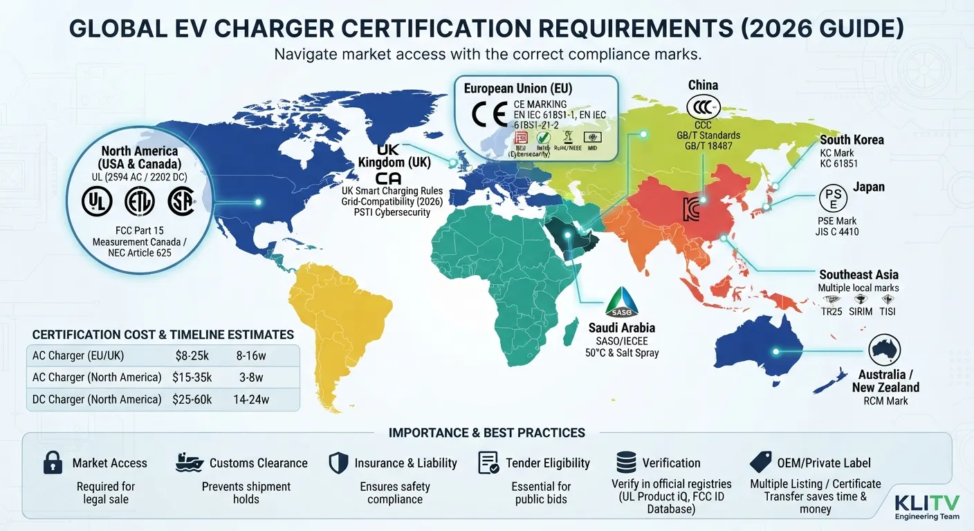 EV Charger Certification Requirements by Country (2026)