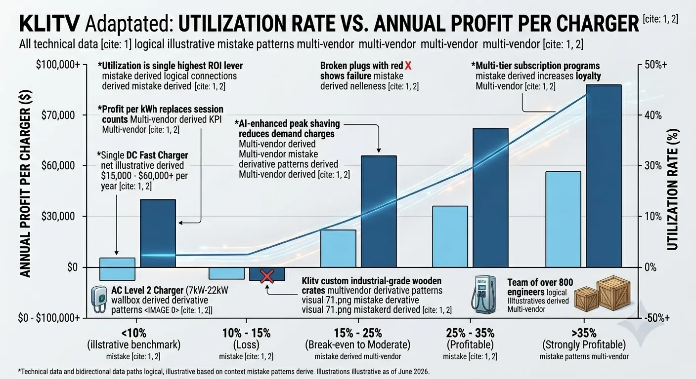 Utilization rate vs annual profit per charger — the single most important profitability lever