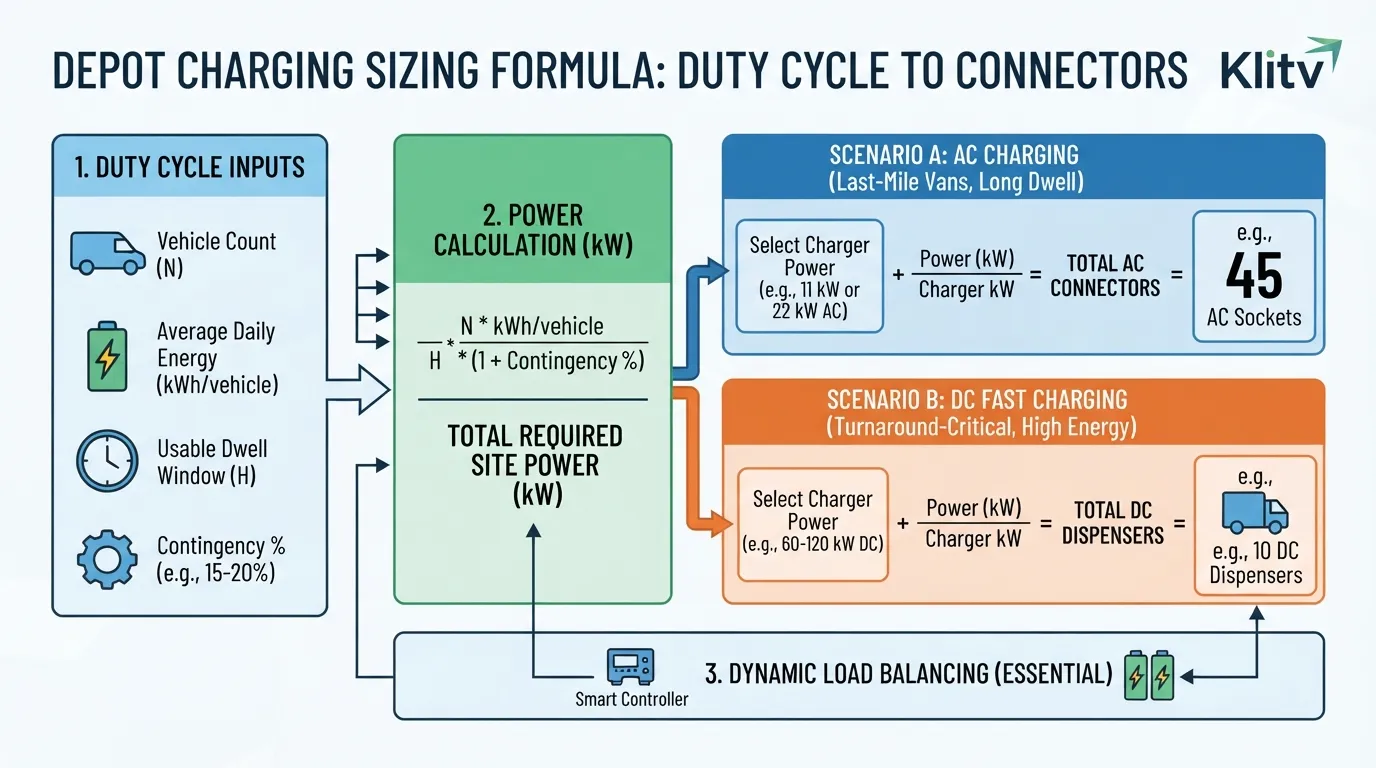 Fleet Charging Depot Design: Layout, Power & Sizing